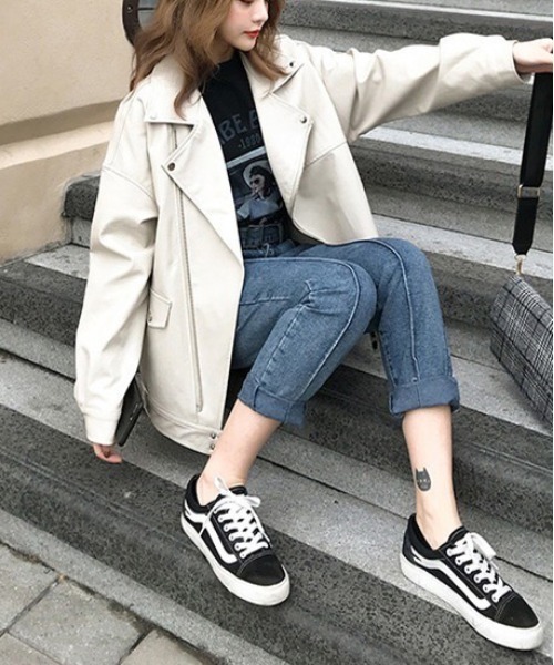 Dream garden(ドリームガーデン)の「0's 合成革ライダースジャケット(ライダースジャケット・レディース・ブラック/アイボリー・MEDIUM/LARGE)」の10枚目の写真