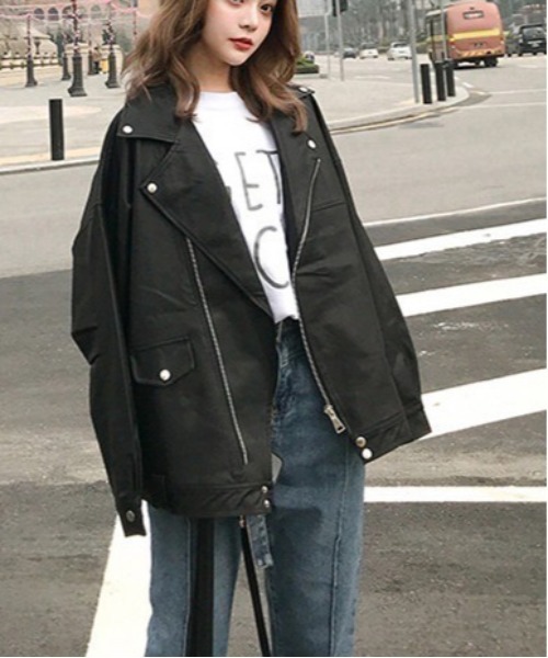 Dream garden(ドリームガーデン)の「0's 合成革ライダースジャケット(ライダースジャケット・レディース・ブラック/アイボリー・MEDIUM/LARGE)」の15枚目の写真