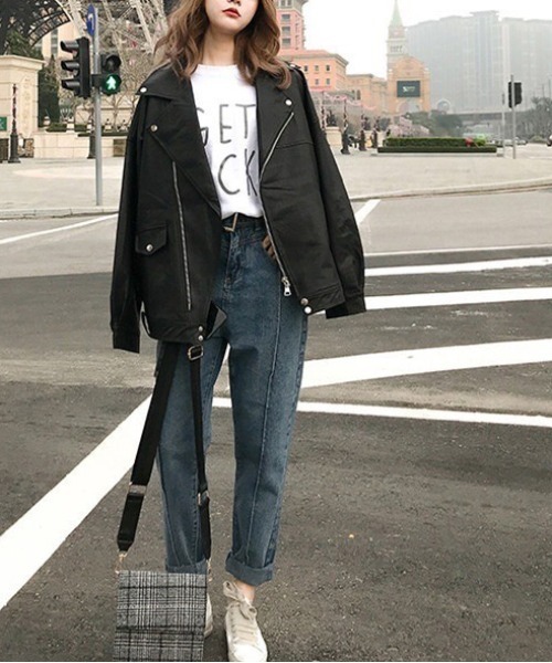 Dream garden(ドリームガーデン)の「0's 合成革ライダースジャケット(ライダースジャケット・レディース・ブラック/アイボリー・MEDIUM/LARGE)」の14枚目の写真