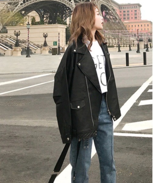 Dream garden(ドリームガーデン)の「0's 合成革ライダースジャケット(ライダースジャケット・レディース・ブラック/アイボリー・MEDIUM/LARGE)」の13枚目の写真