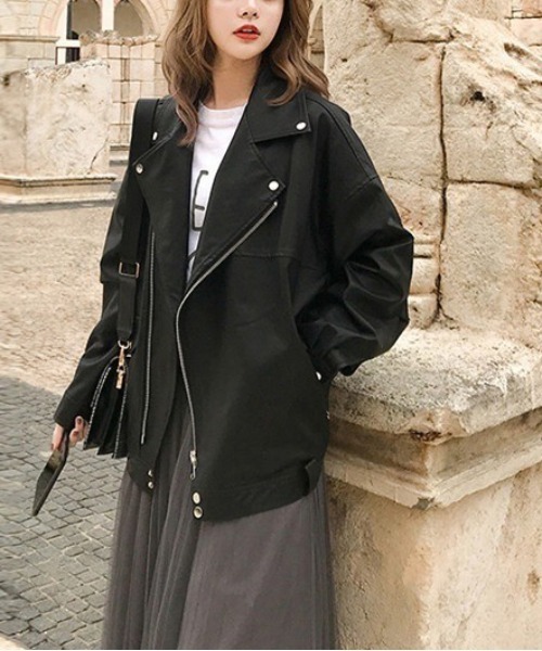 Dream garden(ドリームガーデン)の「0's 合成革ライダースジャケット(ライダースジャケット・レディース・ブラック/アイボリー・MEDIUM/LARGE)」の20枚目の写真