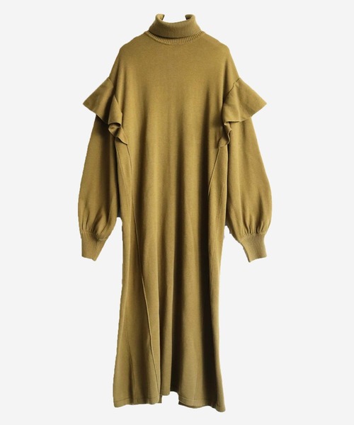 cheriella（シェリエラ）の「【cheriella】【WEB限定】ベルト付きマルチ丈肩フリルニットワンピース/着丈調整自由（ワンピース・レディース・モカ/ブラック/カーキ・M）」の10枚目の写真