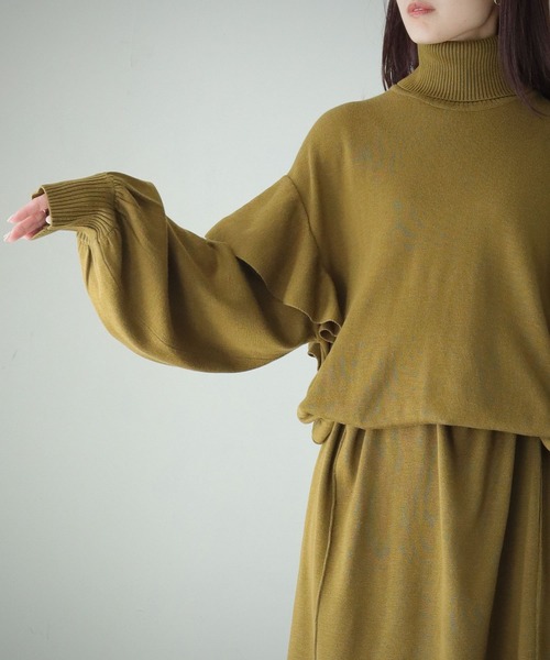 cheriella（シェリエラ）の「【cheriella】【WEB限定】ベルト付きマルチ丈肩フリルニットワンピース/着丈調整自由（ワンピース・レディース・モカ/ブラック/カーキ・M）」の9枚目の写真