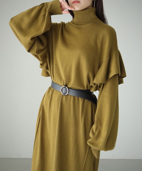 cheriella（シェリエラ）の「【cheriella】【WEB限定】ベルト付きマルチ丈肩フリルニットワンピース/着丈調整自由（ワンピース・レディース・モカ/ブラック/カーキ・M）」の16枚目の写真