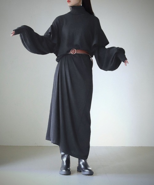 cheriella（シェリエラ）の「【cheriella】【WEB限定】ベルト付きマルチ丈肩フリルニットワンピース/着丈調整自由（ワンピース・レディース・モカ/ブラック/カーキ・M）」の7枚目の写真