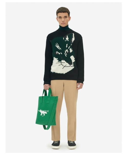 Maison Kitsune（メゾンキツネ）の「OVERSIZE FOX HEAD JACQUARD PULLOVER（ニット/セーター・メンズ・カーキ系/ブラック・S/L/XS/M）」の5枚目の写真