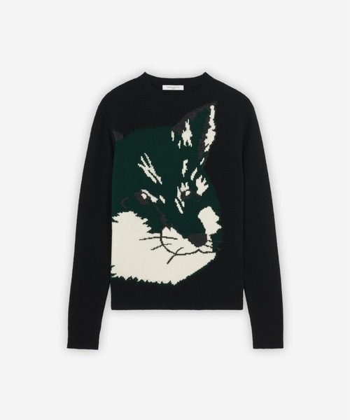 Maison Kitsune（メゾンキツネ）の「OVERSIZE FOX HEAD JACQUARD PULLOVER（ニット/セーター・メンズ・カーキ系/ブラック・S/L/XS/M）」の3枚目の写真
