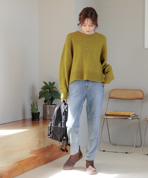 GLOBAL WORK（グローバルワーク）の「GOODデニムテーパードパンツ/166175（デニムパンツ・レディース・ネイビー/ブルー/ブルー系その他/オフホワイト・SMALL/MEDIUM/X-SMALL/LARGE）」の5枚目の写真