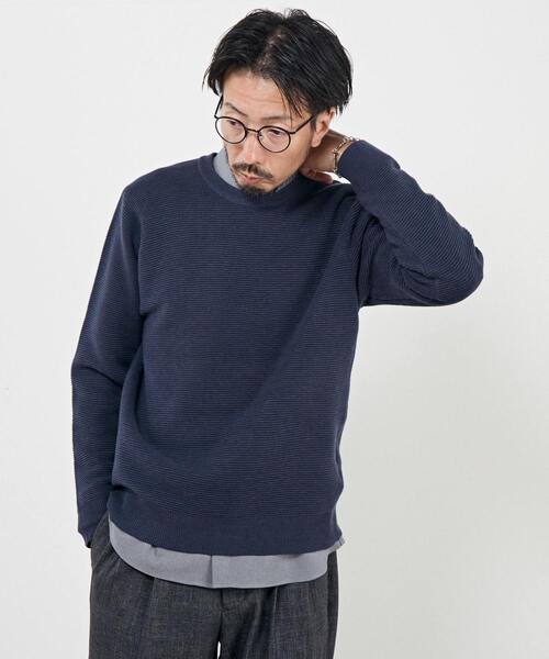 MEN'S MELROSE（メンズメルローズ）の「イージーケアリップルクルーネックニット（ニット/セーター・メンズ・グレイッシュベージュ/ライトベージュ/パープル/グリーン/ネイビー・4/3）」の5枚目の写真