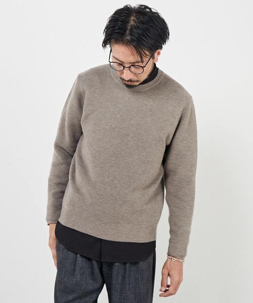 MEN'S MELROSE（メンズメルローズ）の「イージーケアリップルクルーネックニット（ニット/セーター・メンズ・グレイッシュベージュ/ライトベージュ/パープル/グリーン/ネイビー・4/3）」の3枚目の写真