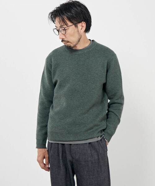 MEN'S MELROSE（メンズメルローズ）の「イージーケアリップルクルーネックニット（ニット/セーター・メンズ・グレイッシュベージュ/ライトベージュ/パープル/グリーン/ネイビー・4/3）」の4枚目の写真