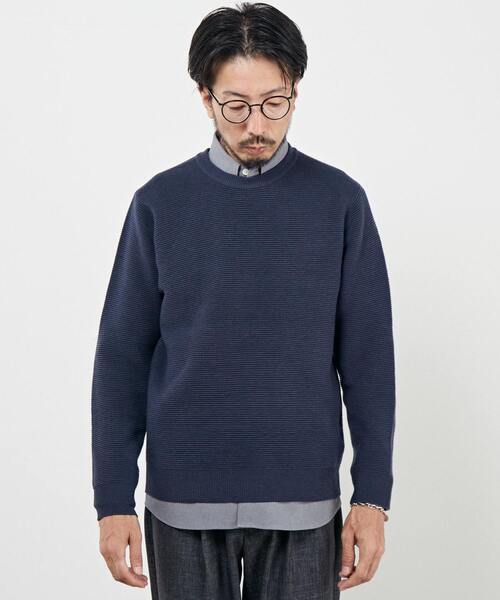 MEN'S MELROSE（メンズメルローズ）の「イージーケアリップルクルーネックニット（ニット/セーター・メンズ・グレイッシュベージュ/ライトベージュ/パープル/グリーン/ネイビー・4/3）」の6枚目の写真