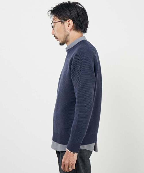 MEN'S MELROSE（メンズメルローズ）の「イージーケアリップルクルーネックニット（ニット/セーター・メンズ・グレイッシュベージュ/ライトベージュ/パープル/グリーン/ネイビー・4/3）」の7枚目の写真