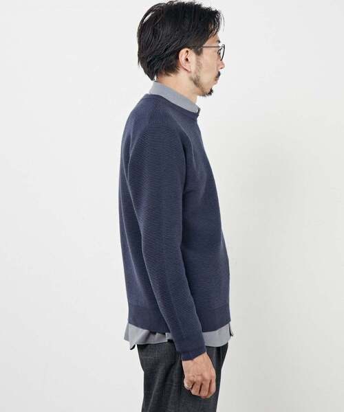 MEN'S MELROSE（メンズメルローズ）の「イージーケアリップルクルーネックニット（ニット/セーター・メンズ・グレイッシュベージュ/ライトベージュ/パープル/グリーン/ネイビー・4/3）」の9枚目の写真