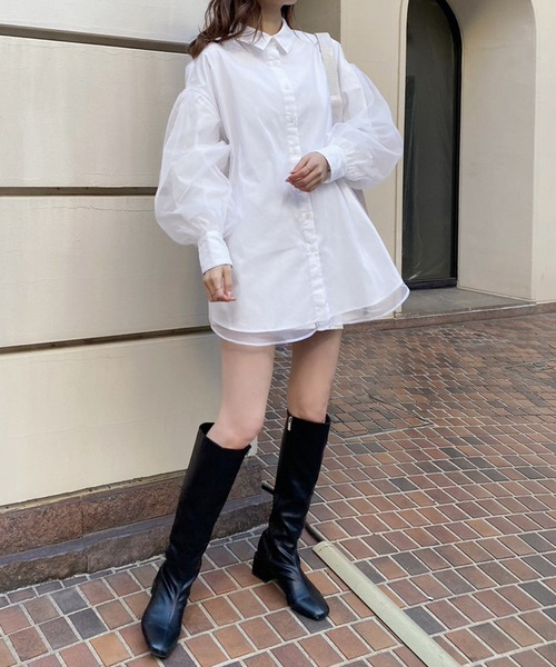 one after another NICE CLAUP(ワンアフターアナザーナイスクラップ)の「オーガンジーロングシャツ(シャツ/ブラウス・レディース・ホワイト/グレー/ホワイト系その他/ピンクベージュ・FREE)」の5枚目の写真