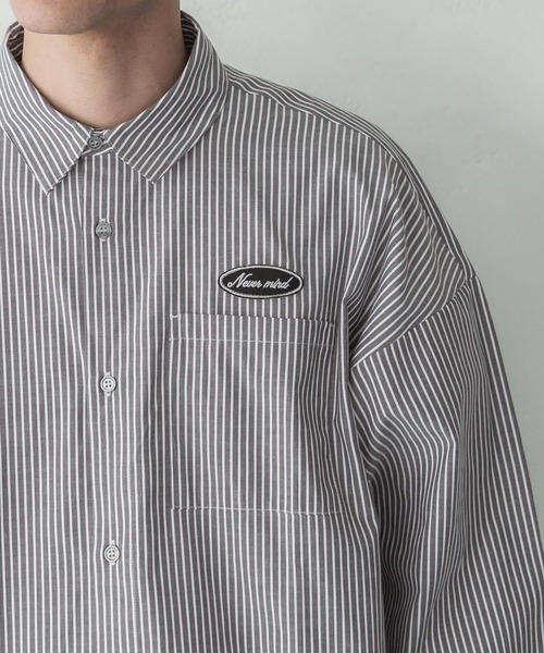 coca（coca）（コカ）の「メンズワッペンストライプシャツ（シャツ/ブラウス・メンズ・ブラック/ブルー・M/L/XL）」の6枚目の写真