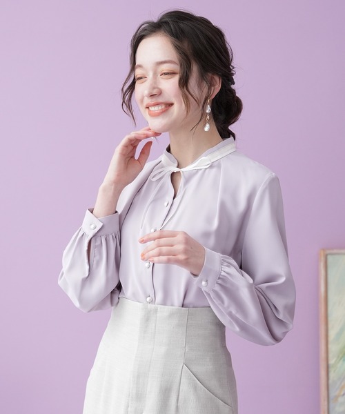 ASTORIA ODIER（アストリアオディール）の「グログランリボン配色ブラウス（シャツ/ブラウス・レディース・ラベンダー/ミント/ピンクベージュ/ホワイト/ベージュ・SMALL/MEDIUM）」の10枚目の写真