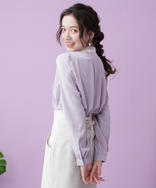 ASTORIA ODIER（アストリアオディール）の「グログランリボン配色ブラウス（シャツ/ブラウス・レディース・ラベンダー/ミント/ピンクベージュ/ホワイト/ベージュ・SMALL/MEDIUM）」の12枚目の写真