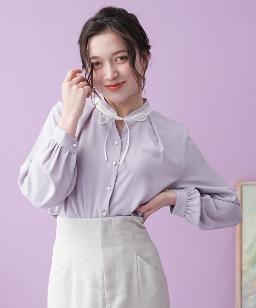 ASTORIA ODIER（アストリアオディール）の「グログランリボン配色ブラウス（シャツ/ブラウス・レディース・ラベンダー/ミント/ピンクベージュ/ホワイト/ベージュ・SMALL/MEDIUM）」の13枚目の写真