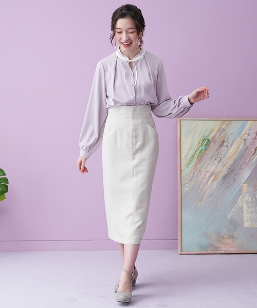 ASTORIA ODIER（アストリアオディール）の「グログランリボン配色ブラウス（シャツ/ブラウス・レディース・ラベンダー/ミント/ピンクベージュ/ホワイト/ベージュ・SMALL/MEDIUM）」の14枚目の写真