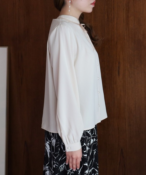 ASTORIA ODIER（アストリアオディール）の「グログランリボン配色ブラウス（シャツ/ブラウス・レディース・ラベンダー/ミント/ピンクベージュ/ホワイト/ベージュ・SMALL/MEDIUM）」の18枚目の写真