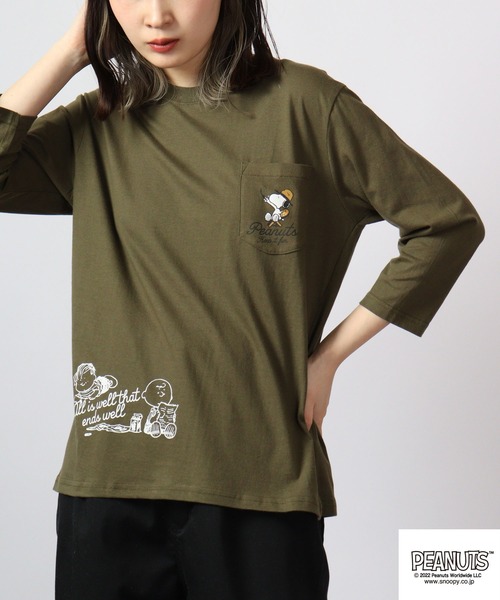 PEANUTS(ピーナッツ)の「PEANUTS スヌーピー ラグラン7分袖 Tシャツ(Tシャツ/カットソー・レディース・ホワイト系その他2/ブラック/ブラック系その他/ホワイト系その他/オフホワイト/ベージュ系その他2/ベージュ系その他/ネイビー/杢グレー/オートミール/ラベンダー/カーキ・L/M/LL)」の11枚目の写真