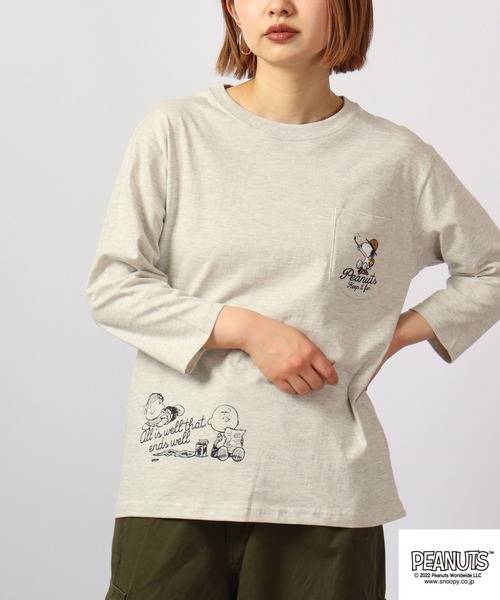 PEANUTS(ピーナッツ)の「PEANUTS スヌーピー ラグラン7分袖 Tシャツ(Tシャツ/カットソー・レディース・ホワイト系その他2/ブラック/ブラック系その他/ホワイト系その他/オフホワイト/ベージュ系その他2/ベージュ系その他/ネイビー/杢グレー/オートミール/ラベンダー/カーキ・L/M/LL)」の10枚目の写真
