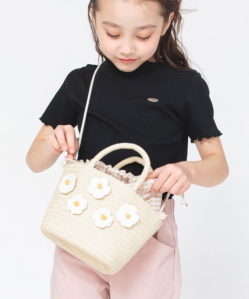 BRANSHES(ブランシェス)の「お花モチーフ付き2WAYバッグ(かごバッグ・キッズ・ベージュ・FREE)」の1枚目の写真
