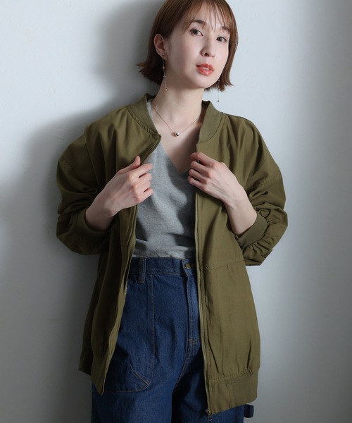 ElegChic(エレグシック)の「パフスリーブ ロング丈MA-1(MA-1・レディース・ブラック/ベージュ/ライトカーキ・M/XL/4L)」の1枚目の写真