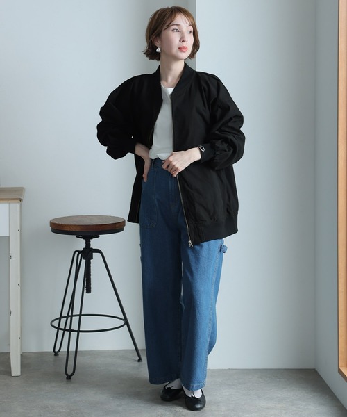 ElegChic(エレグシック)の「パフスリーブ ロング丈MA-1(MA-1・レディース・ブラック/ベージュ/ライトカーキ・M/XL/4L)」の4枚目の写真
