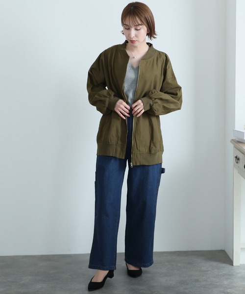 ElegChic(エレグシック)の「パフスリーブ ロング丈MA-1(MA-1・レディース・ブラック/ベージュ/ライトカーキ・M/XL/4L)」の5枚目の写真