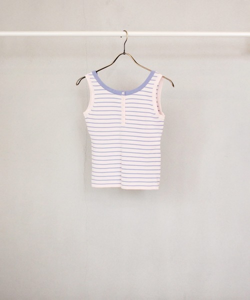 TINA：JOJUN（ティーナジョジュン）の「オーガニックコットン ボーダータンクトップ TINA：JOJUN（タンクトップ・レディース・ベビーピンク/ホワイト×ネイビー/チェリーピンク・M）」の2枚目の写真