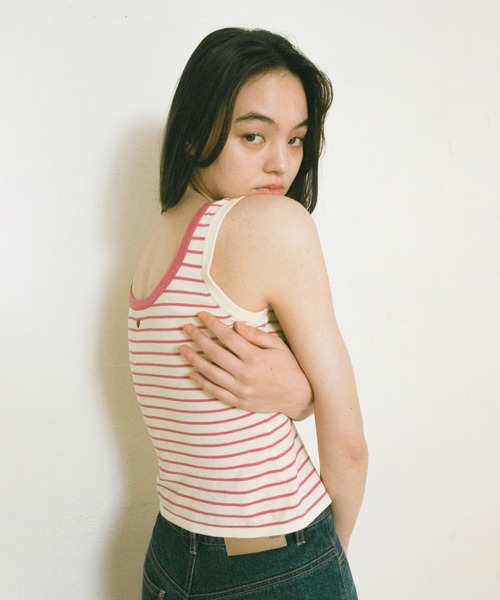 TINA：JOJUN（ティーナジョジュン）の「オーガニックコットン ボーダータンクトップ TINA：JOJUN（タンクトップ・レディース・ベビーピンク/ホワイト×ネイビー/チェリーピンク・M）」の7枚目の写真