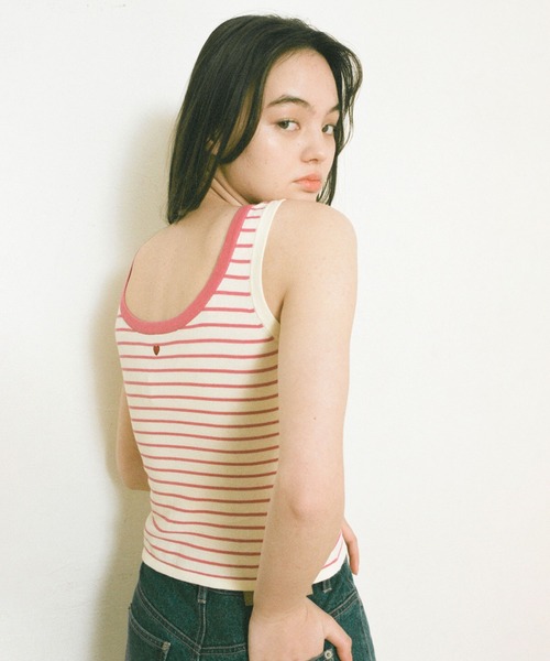 TINA：JOJUN（ティーナジョジュン）の「オーガニックコットン ボーダータンクトップ TINA：JOJUN（タンクトップ・レディース・ベビーピンク/ホワイト×ネイビー/チェリーピンク・M）」の15枚目の写真