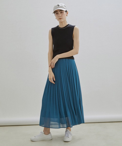 SALON adam et rope'(サロン アダム エ ロペ)の「【WEB限定】【手洗い可能】シフォンシアープリーツスカート(スカート・レディース・ライトグレー/カーキ/ブルー系その他3・FREE)」の10枚目の写真