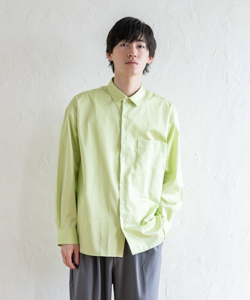 BRICK & SONS（ブリックアンドサンズ）の「リラックスバックプリーツシャツ＜シャルトルーズグリーン＞（シャツ/ブラウス・メンズ・イエロー×グリーン・XS/L/M/LL/S）」の5枚目の写真