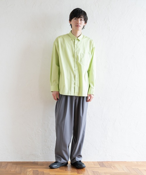 BRICK & SONS（ブリックアンドサンズ）の「リラックスバックプリーツシャツ＜シャルトルーズグリーン＞（シャツ/ブラウス・メンズ・イエロー×グリーン・XS/L/M/LL/S）」の6枚目の写真