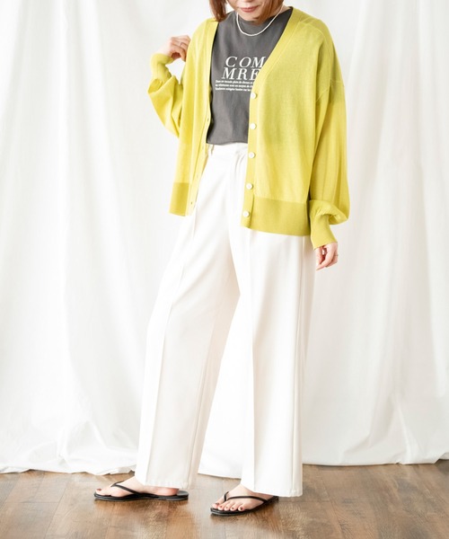 COMMRE（コムル）の「シアーVネックニットカーディガン（カーディガン/ボレロ・レディース・ベージュ/ライム/オレンジ/チャコールグレー・FREE）」の8枚目の写真