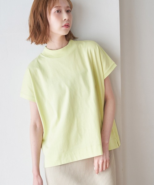 ROPE' PICNIC(ロペピクニック)の「ラク美tee/トルコオーガニックコットンモックネックフレンチスリーブトップス(Tシャツ/カットソー・レディース・ブラック/オフホワイト/イエロー/ブルー/ホワイト系その他5・38)」の5枚目の写真