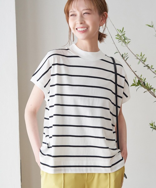 ROPE' PICNIC(ロペピクニック)の「ラク美tee/トルコオーガニックコットンモックネックフレンチスリーブトップス(Tシャツ/カットソー・レディース・ブラック/オフホワイト/イエロー/ブルー/ホワイト系その他5・38)」の3枚目の写真