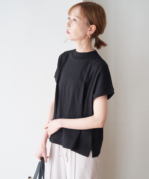 ROPE' PICNIC(ロペピクニック)の「ラク美tee/トルコオーガニックコットンモックネックフレンチスリーブトップス(Tシャツ/カットソー・レディース・ブラック/オフホワイト/イエロー/ブルー/ホワイト系その他5・38)」の10枚目の写真