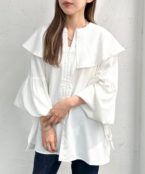 apres jour mignon（アプレジュールミニョン）の「前ジップサイドオープンブラウス【ZOZOTOWN限定アイテム】（シャツ/ブラウス・レディース・オフホワイト/ブラック/グレイッシュベージュ・フリー/X-LARGE）」の4枚目の写真