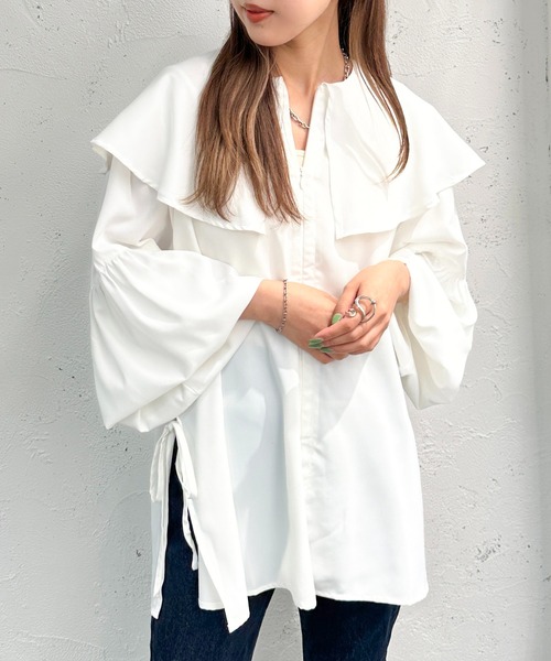 apres jour mignon（アプレジュールミニョン）の「前ジップサイドオープンブラウス【ZOZOTOWN限定アイテム】（シャツ/ブラウス・レディース・オフホワイト/ブラック/グレイッシュベージュ・フリー/X-LARGE）」の6枚目の写真