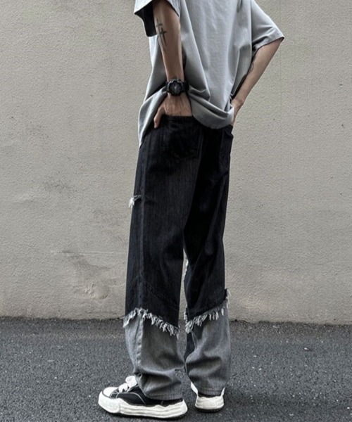 .KOM（ドットコム）の「『.KOM/ドットケーオーエム』フリンジ切り替えルーズデニムパンツ【Y】【CN】（デニムパンツ・メンズ・ブラック・L/XL）」の10枚目の写真