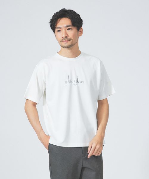 ABAHOUSE GRAY（アバハウスグレイ）の「【CITY】刺繍 ポンチ 半袖 Tシャツ（Tシャツ/カットソー・メンズ・ホワイト/ブラック/ネイビー/グリーン/セージグリーン・46/48）」の2枚目の写真