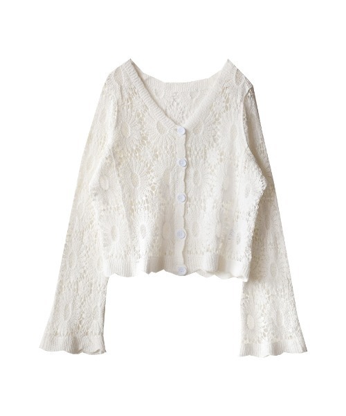 クロシェ編み スカラップカーディガン（カーディガン/ボレロ）｜e