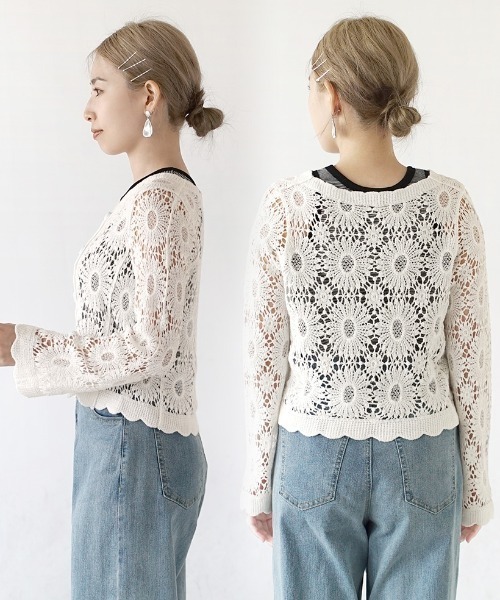 クロシェ編み スカラップカーディガン（カーディガン/ボレロ）｜e
