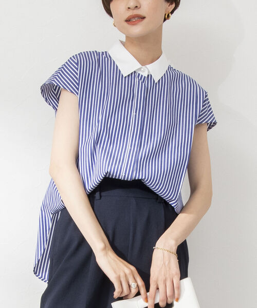 NOLLEY’S（ノーリーズ）の「ショートスリーブシャツ（シャツ/ブラウス・レディース・ホワイト/ブルー系その他3/ネイビー/ピンク・38）」の3枚目の写真