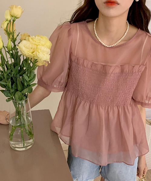 FREE STYLISTS(フリー スタイリスト)の「YUGA_YGMC シアー ベアトップドッキングブラウス(シャツ/ブラウス・レディース・グリーン/ピンク/オフホワイト/ホワイト・FREE)」の20枚目の写真