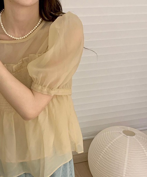 FREE STYLISTS(フリー スタイリスト)の「YUGA_YGMC シアー ベアトップドッキングブラウス(シャツ/ブラウス・レディース・グリーン/ピンク/オフホワイト/ホワイト・FREE)」の17枚目の写真